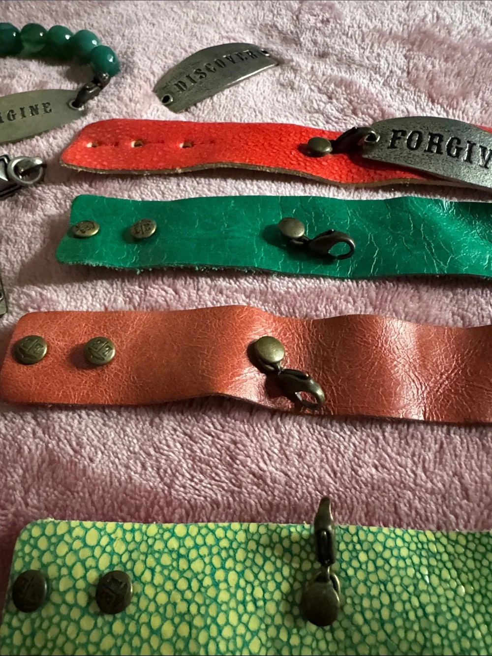 Colorful Leather Cuff Bracelets - Green, Orange, Red, Brown